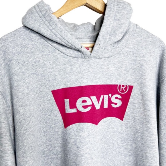 Levi's Unisex Logo Standard Heather Grey Oversized Hoodie Pullover Sweatshirt - Picture 5 of 16